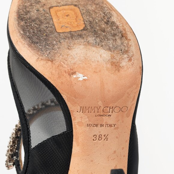 Jimmy Choo Bing 100 Black Mesh & Suede Crystal-Embellished Mules - Picture 5 of 10